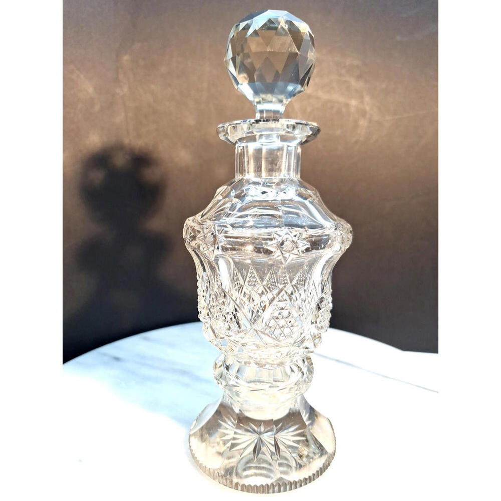 Victorian-era Cut Glass Scent or Perfume Bottle 8.5 Inches